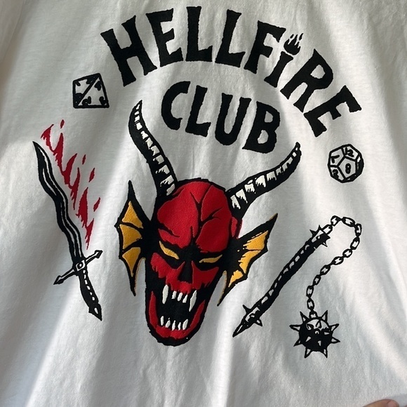 Primark Stranger Things 100% Cotton White Hellfire Club womens Graphic T-Shirt - Picture 6 of 7